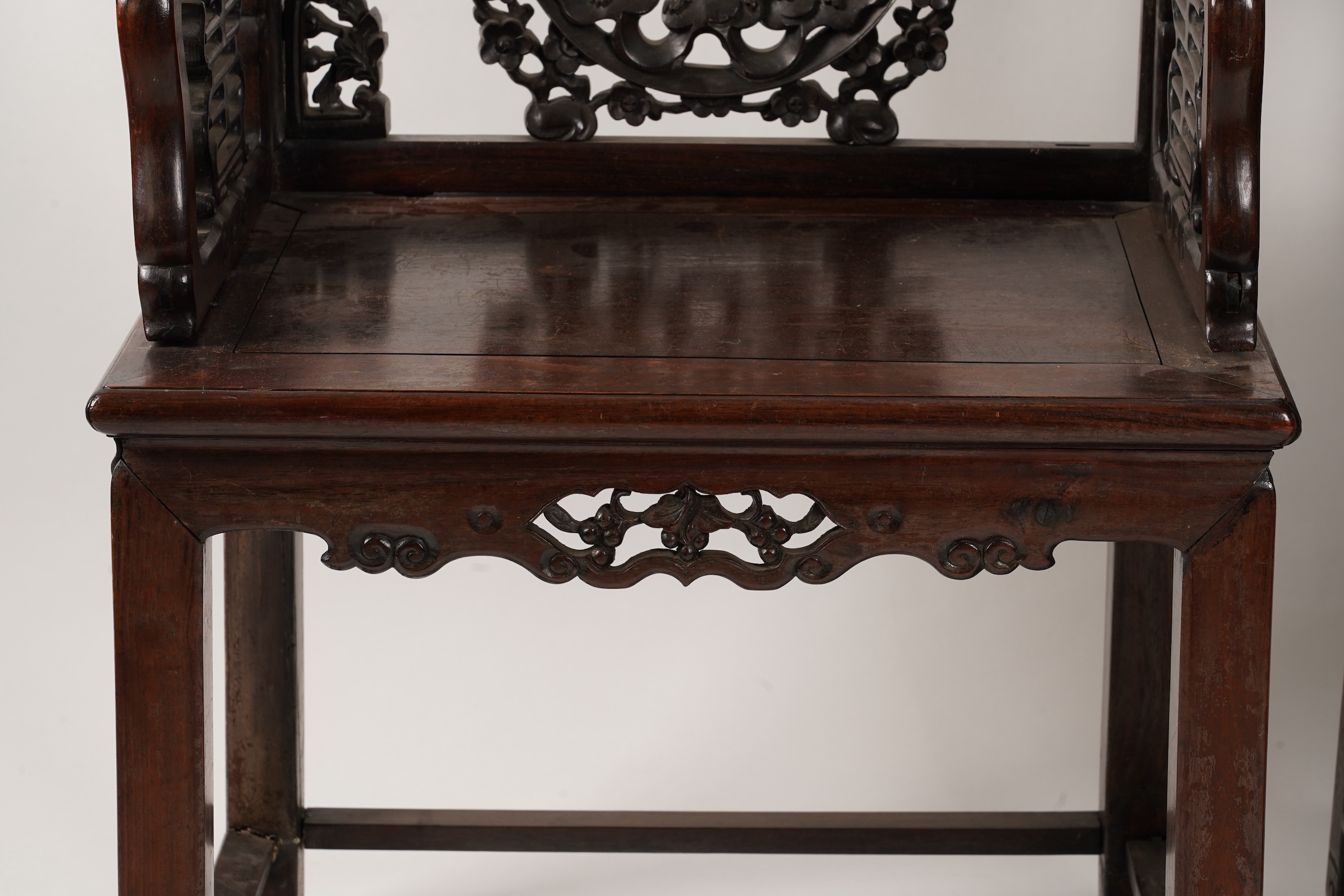 A pair of Chinese hongmu armchairs, late 19th century
